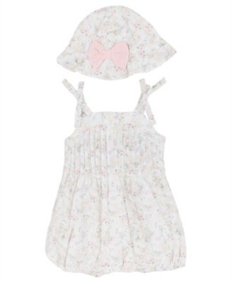 Baby Girls' Square Neck Bubble Romper with Hat