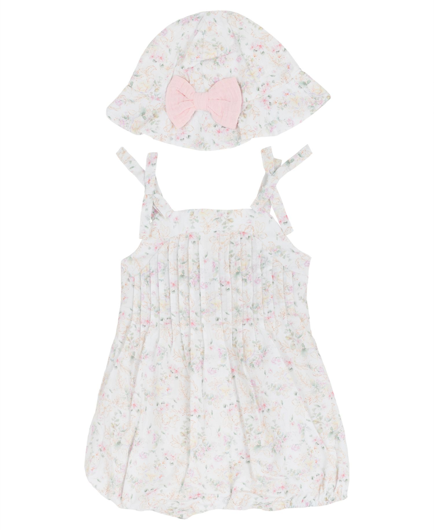 Baby Girls' Square Neck Bubble Romper with Hat