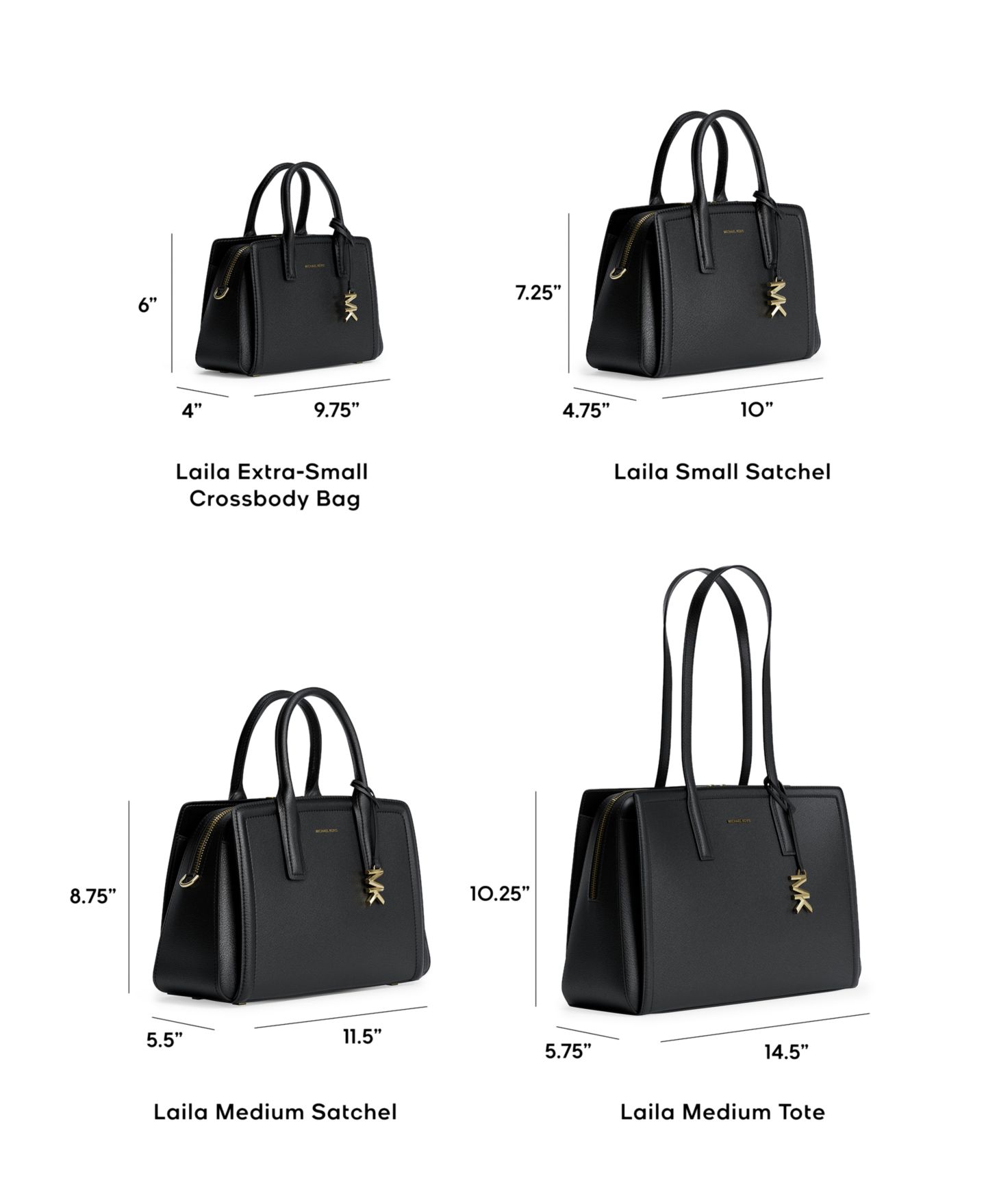 Женская сумка Michael Kors Laila Medium Leather Satchel Handbag, цвет: Чёрный / Золотой — фото 5