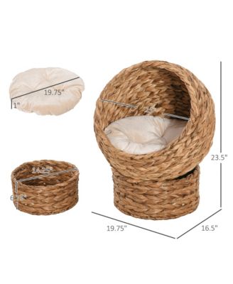 Handwoven Cat Retreat: Elevated Bed with Soft Cushion and Egg-Shaped Design, Wicker Frame with Stand