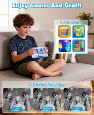 Kids Instant Print Camera 48MP with 16X Zoom, 1080P HD Video, Bluetooth, Dual Lens, 32GB Card & 4 Print Rolls