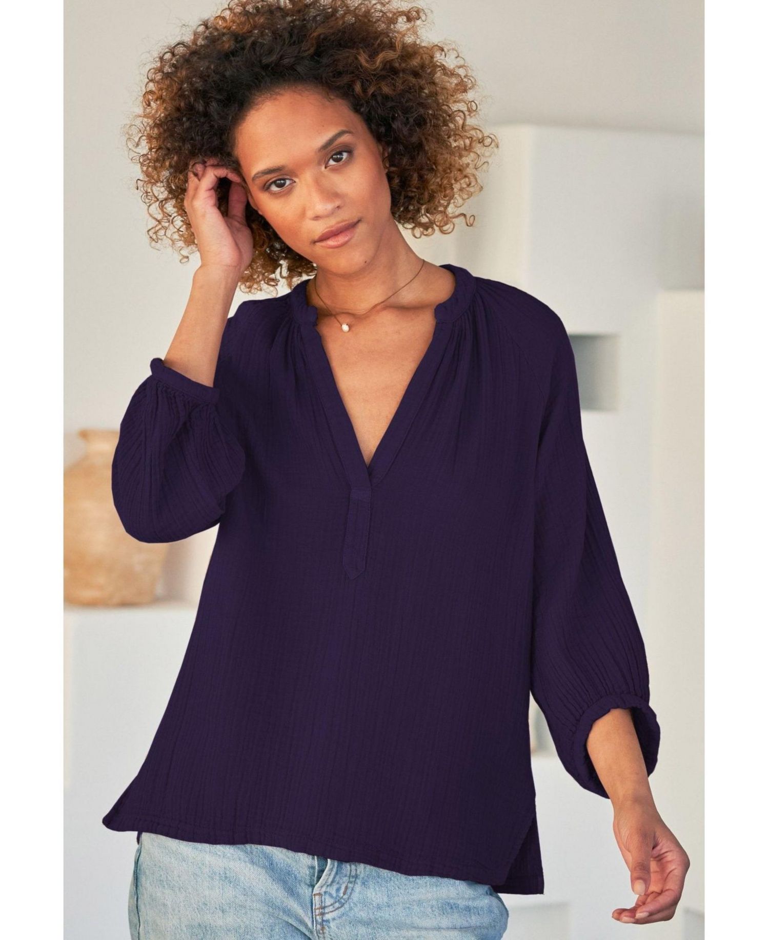 Women's Ocean+Main Fuchsia Gauze Top