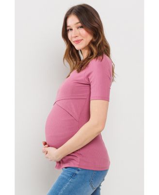 Maternity Short Sleeve Ribbed Crossover Nursing T-Shirt