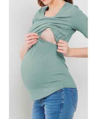 Maternity Short Sleeve Ribbed Crossover Nursing T-Shirt