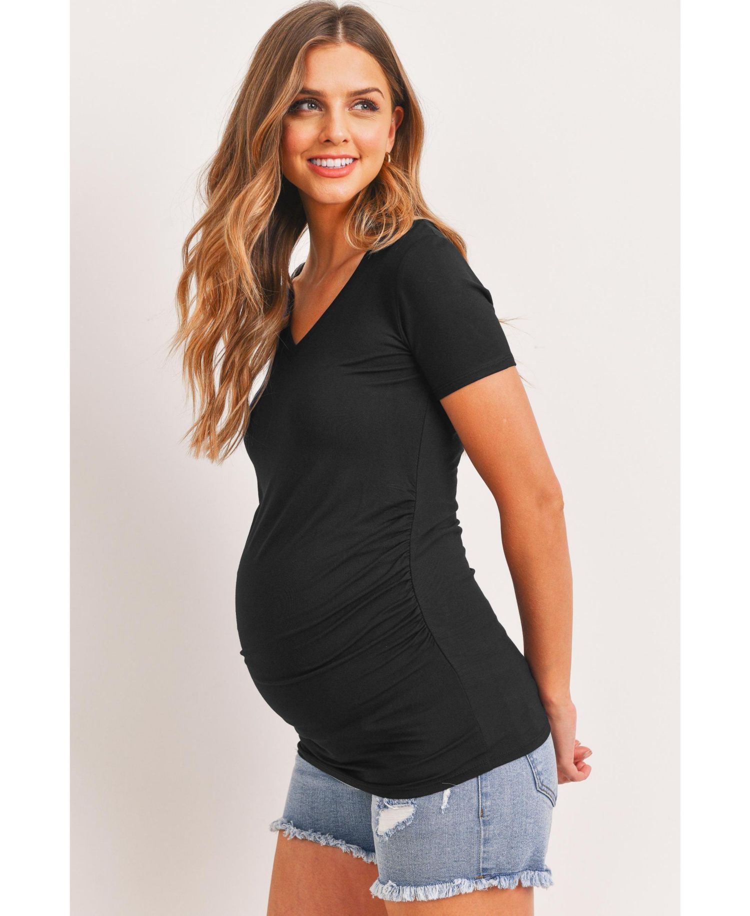 Maternity Fitted V-Neck Side Ruched Top
