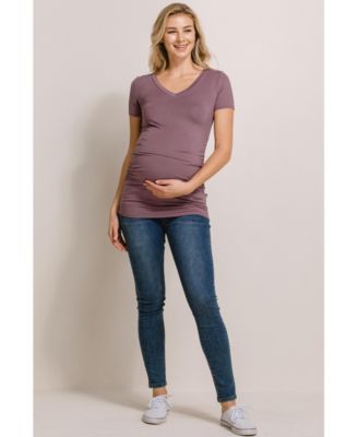 Maternity Fitted V-Neck Side Ruched Top