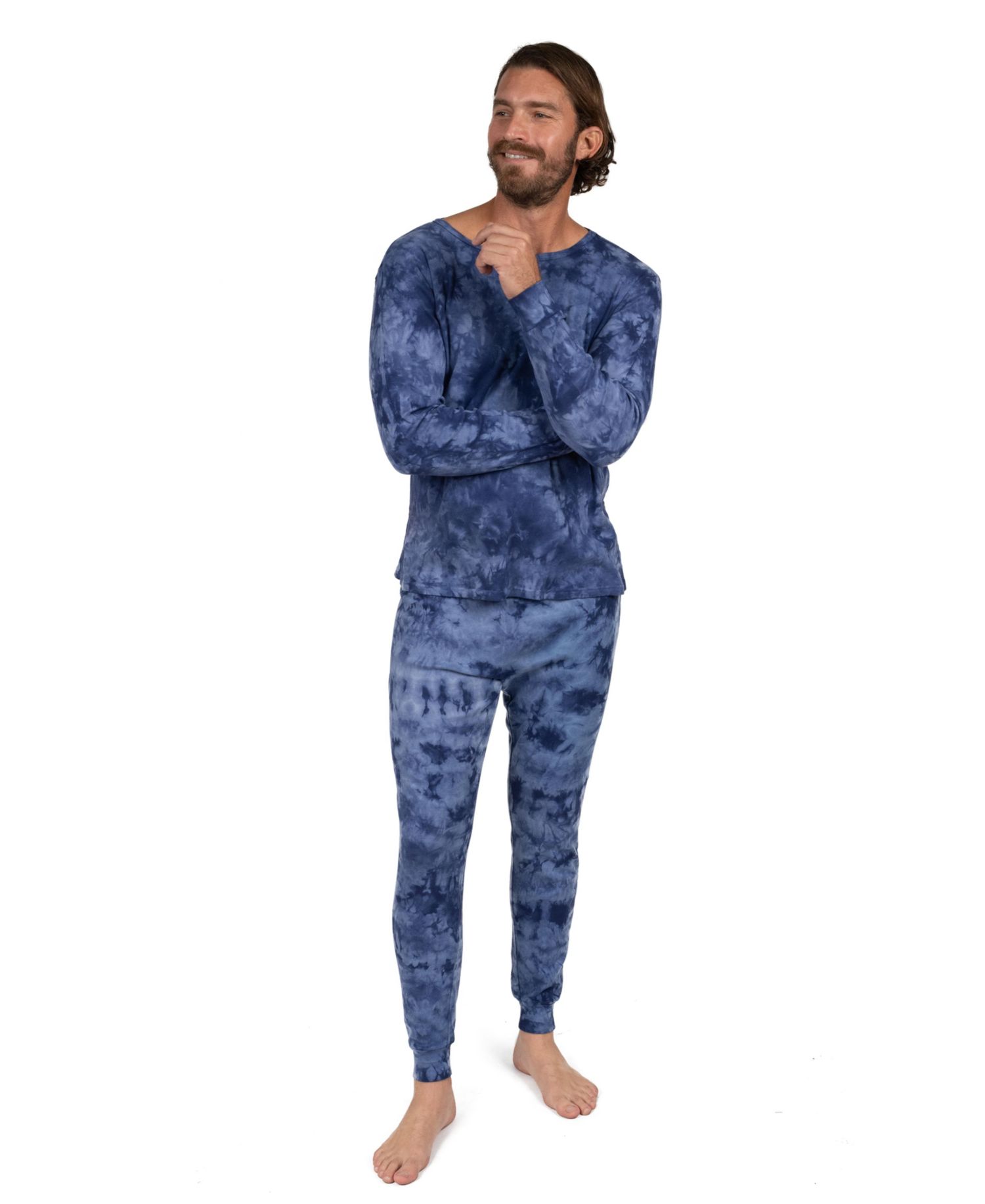 Men's Matching Family Two Piece Cotton Long Sleeve Tie Dye Pajamas