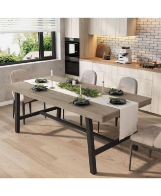 Industrial Dining Table for 6-8, 70.87'' Rectangular Table, Black Metal Frame, Rustic Wood Top, Modern Furniture for Home, Living Room, Patio