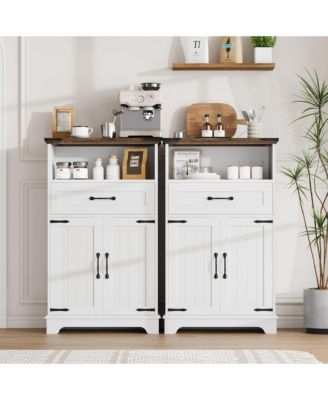 Farmhouse Bathroom Cabinets Set of 2 - Wooden Furniture with Doors and Drawers - Freestanding Storage Unit for Bathroom, Kitchen, Living Room