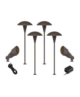 Mushroom Mid Century Modern 8-Piece Outdoor Landscape Path and Spotlight Set Porch LED Bulb Finish