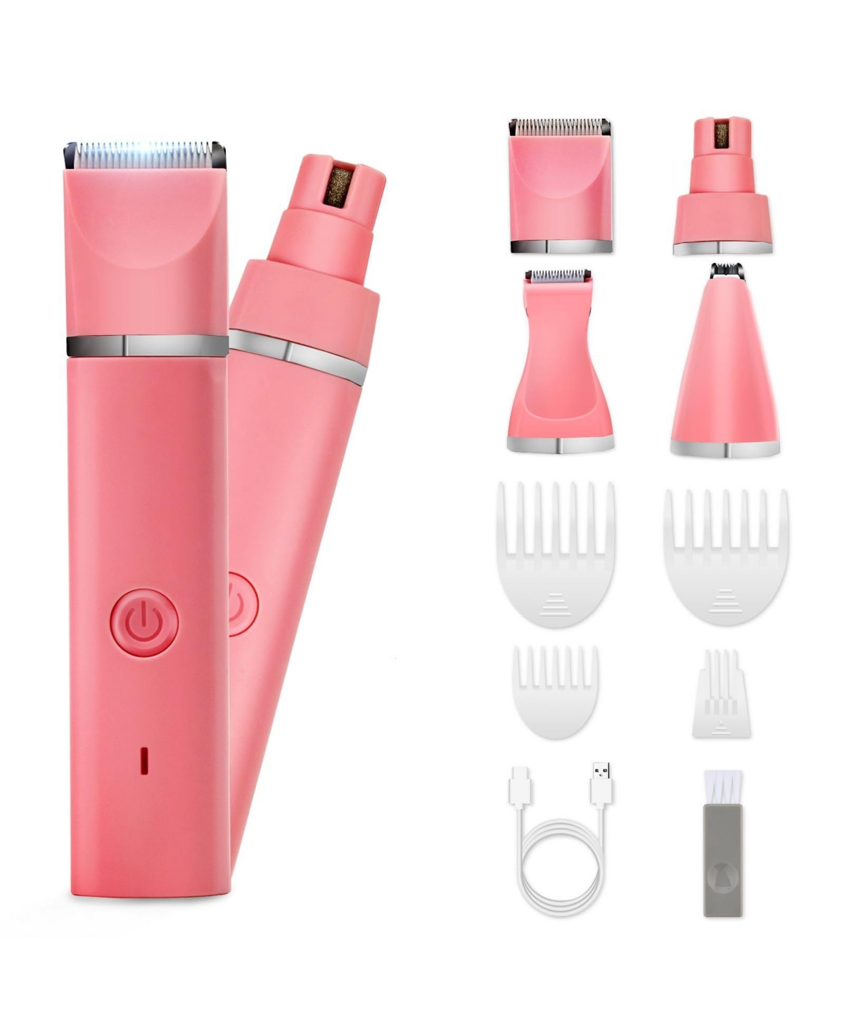 Aronkl 4 in 1 Pet Clippers Kit Rechargeable Cordless Quiet Trimmer for Dogs Cats Feet Face Ears Toenails - Pink