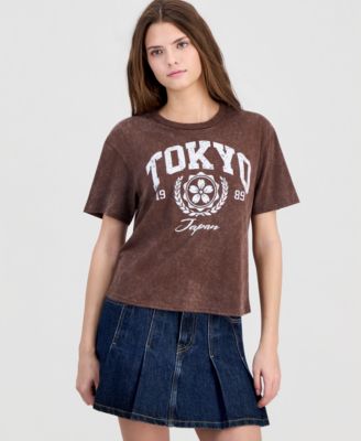 Juniors' Tokyo Graphic Mineral-Wash Crop Tee