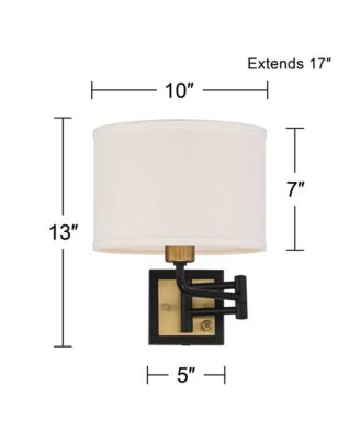 Joelle Modern Swing Arm Wall Lamps Set of 2 Brass Black Plug-in Light Fixture Fabric Drum Shade for Bedroom Bedside Living Room Reading