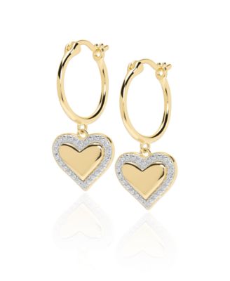 Diamond Accent (0.01  ct. t. w.) Heart Drop Hoop Earrings