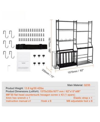 Golf Storage Organizer with 2 Golf Bag Holders, Baskets and Hooks, Steel Sports Equipment Storage Rack for Garage