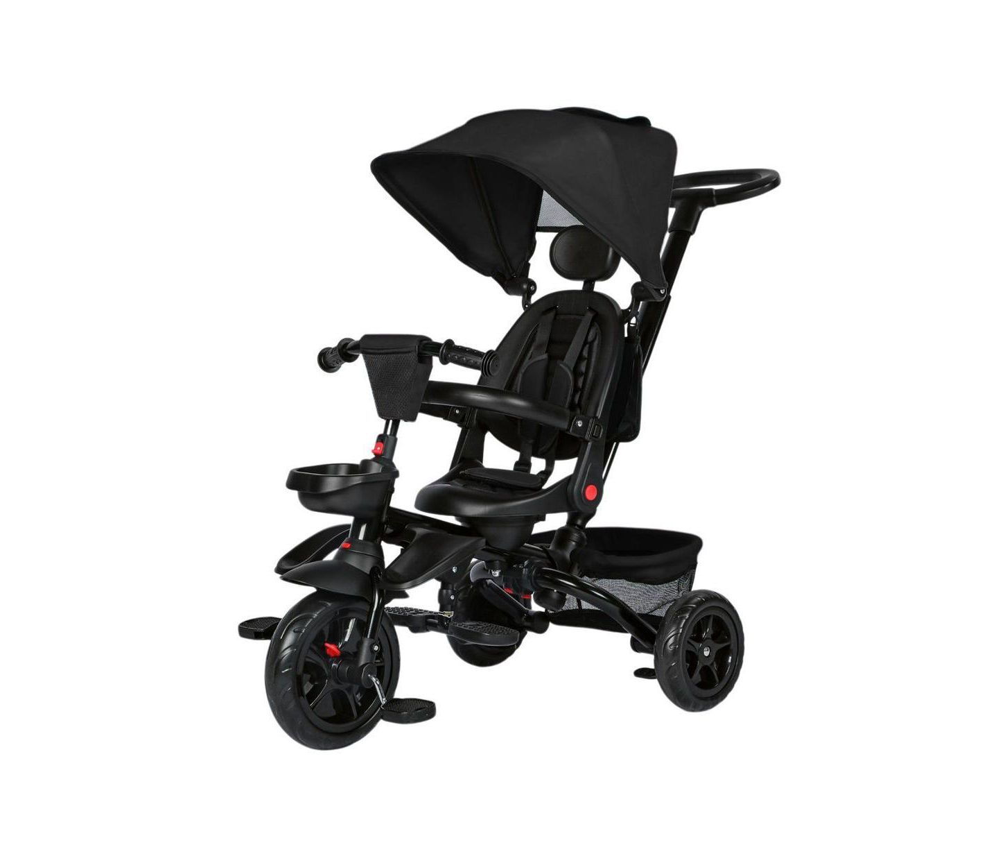 Детская игрушка Kinder King 8-in-1 Kids Tricycle with Adjustable Push Handle, Canopy and Storage, цвет: Чёрный — фото 1