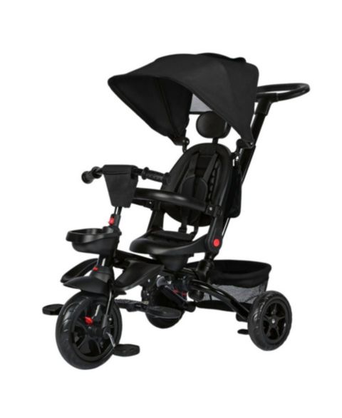 Детская игрушка Kinder King 8-in-1 Kids Tricycle with Adjustable Push Handle, Canopy and Storage, цвет: Чёрный