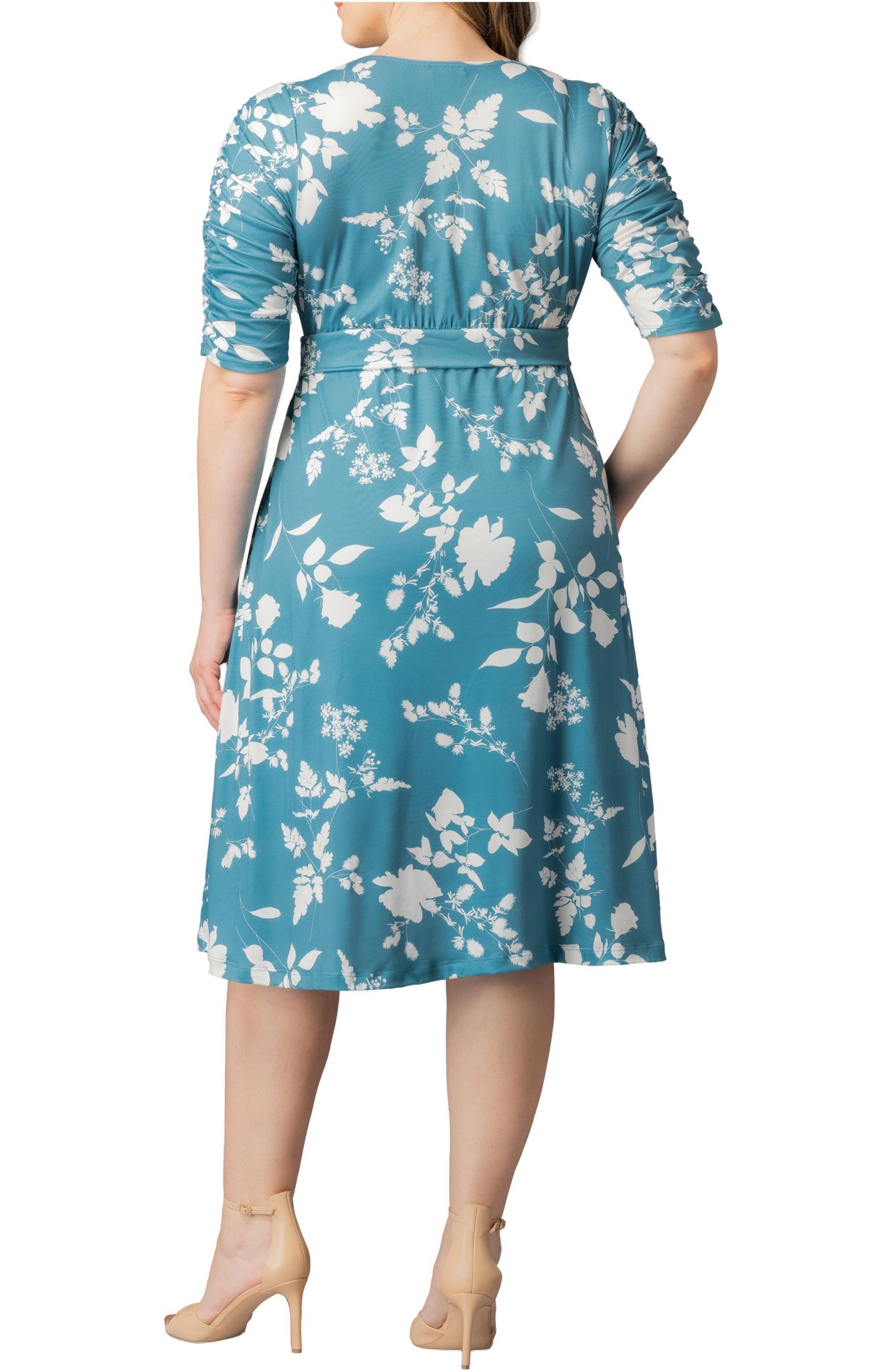Plus Size Gabriella Ruched Sleeve Midi Dress with Pockets