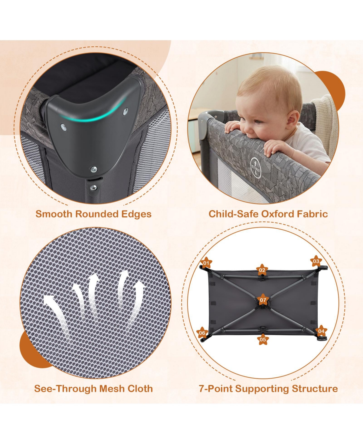 Sugift 5 in 1 Bedside Bassinet with Diaper Changer and Mattress