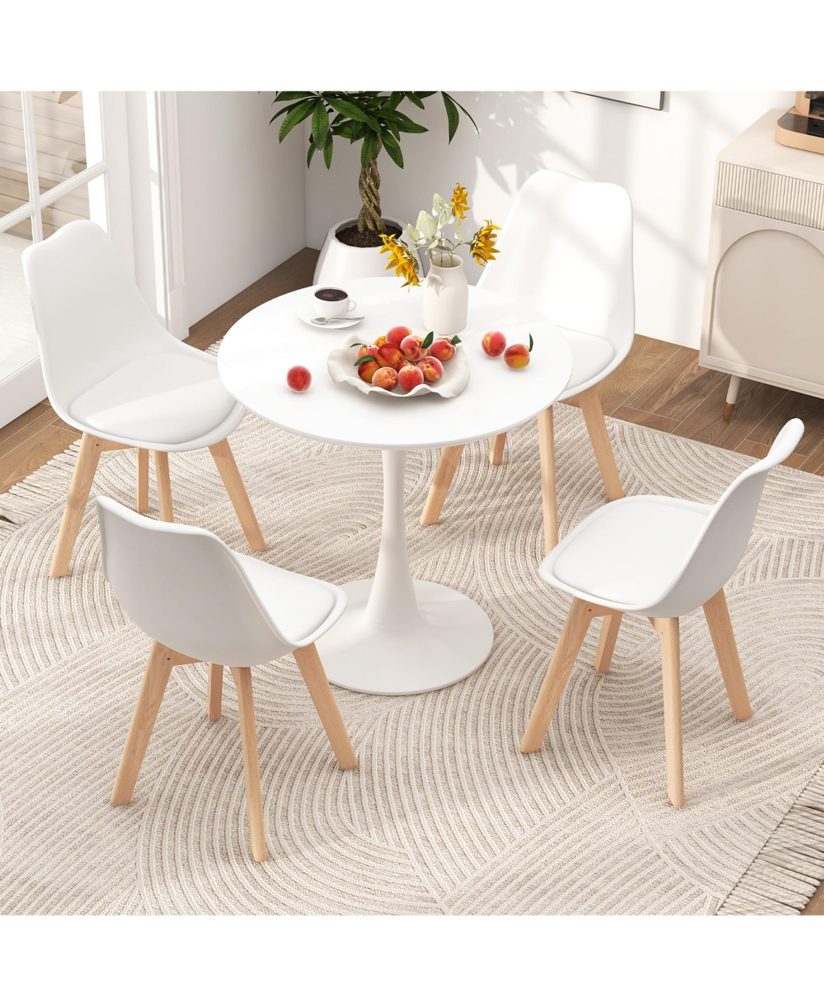 Gymax Modern 5 Pcs Dining Set Round Dining Table 4 Chairs for Small Space Kitchen