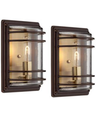 Modern Outdoor Wall Light Fixtures Set of 2 11" Clear Glass Shade for Exterior Barn Deck House Porch Patio Outside Front Door