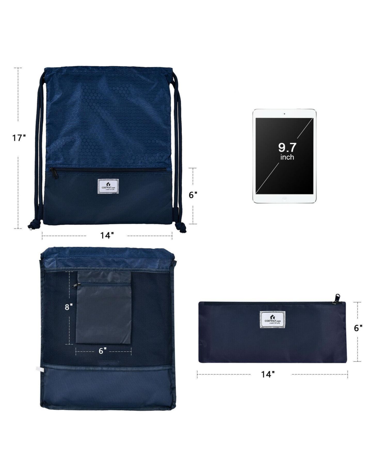 Drawstring Backpack String Bag with Zipper Pocket Foldable Design