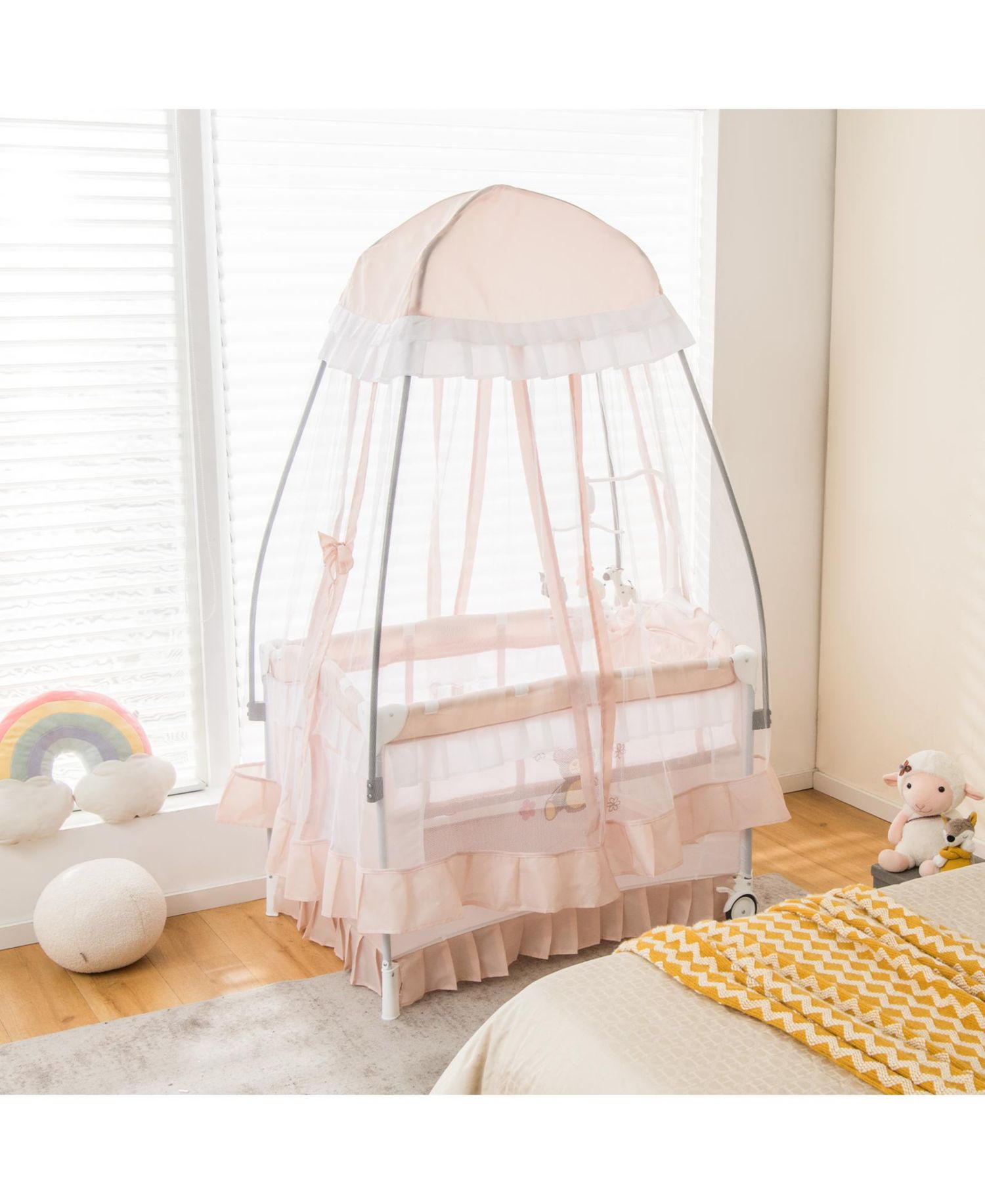 Convertible Baby Bassinet with Changing Table and Mesh Net