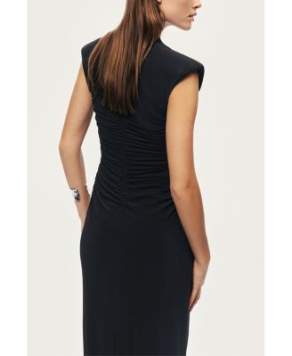 Women's Ruched Deep V-Neck Maxi Dress