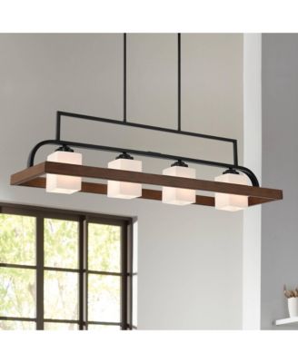 Spearhead Wood Linear Pendant Chandelier 42" Wide Modern White Glass 4-Light Dining Room Kitchen Island
