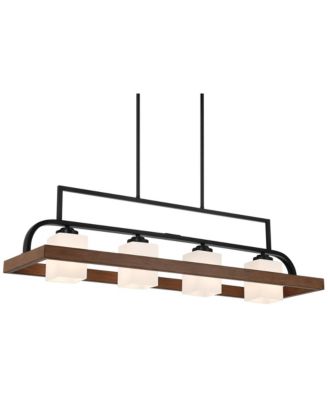 Spearhead Wood Linear Pendant Chandelier 42" Wide Modern White Glass 4-Light Dining Room Kitchen Island