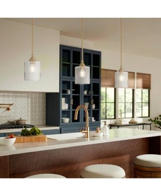 Possini Euro Krakow 7"W Satin Brass Fluted Glass Mini Pendant Light