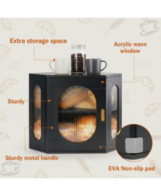 Wooden Bread Box 2 Layer Corner Storage Adjustable Divider Magnetic Closure Farmhouse Vintage