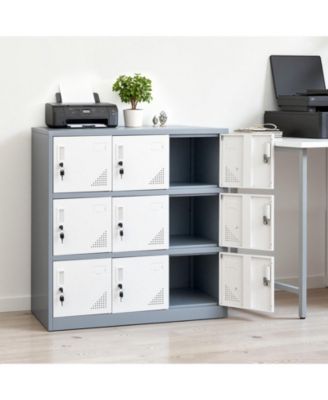 9 Doors Metal Locker, Lockable Steel Storage Cabinet, 66 lbs Loading Capacity, 2 Keys for Each Door, 3 Tiers Employee Lockers for Office, School
