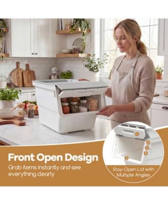 3 Pieces Storage Bins on Wheels Stackable Plastic Boxes with Stay-Open Lid Medium