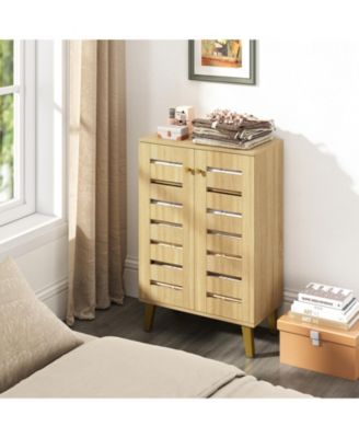 4-Tier Modern Freestanding Wooden Shoe Cabinet with Doors and Removable Shelves