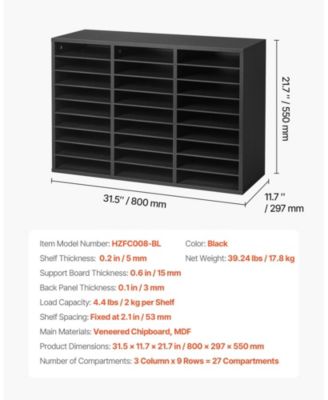 Literature Organizer, 27 Compartments Office Mailbox with Removable Shelves, Wooden Mailbox Sorter Particle Board Office Home Classroom Storage