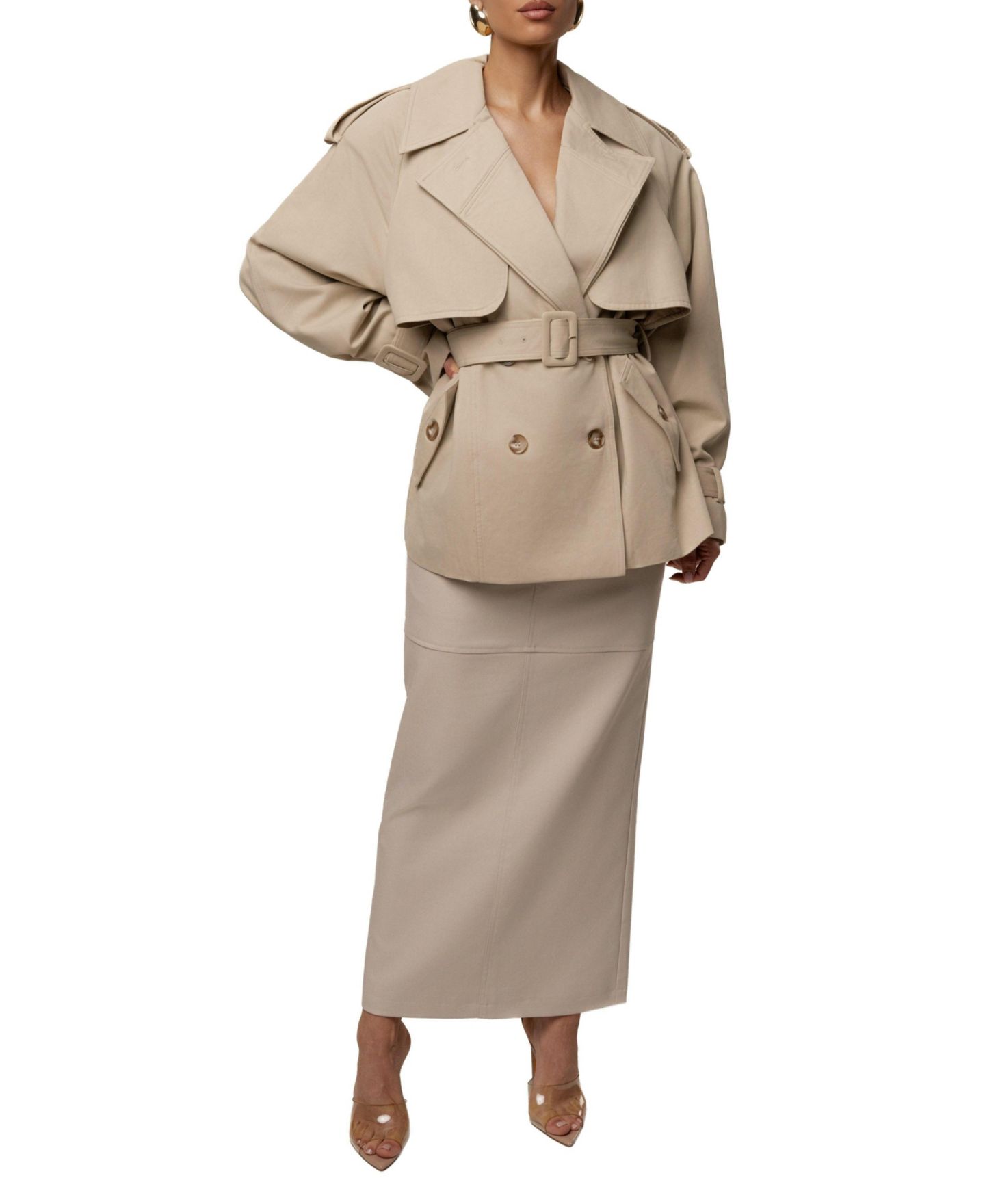 Женское пальто JLUXLABEL Classic Oversized Trench, цвет: Бежевый — фото 5