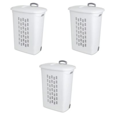 Laundry Hamper Flip Top Lid Retractable Pull Handle Wheels, (3 Pack)
