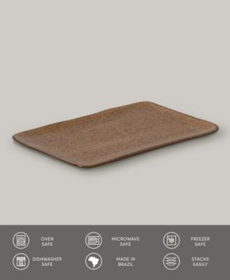 10.63" Stoneware Medium Rectangular Juta Platters, Set of 4