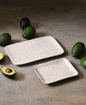 10.63" Stoneware Medium Rectangular Juta Platters, Set of 4