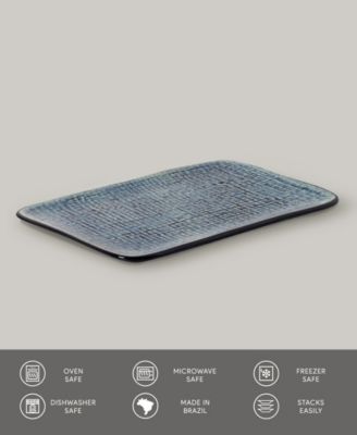 10.63" Stoneware Medium Rectangular Juta Platters, Set of 4