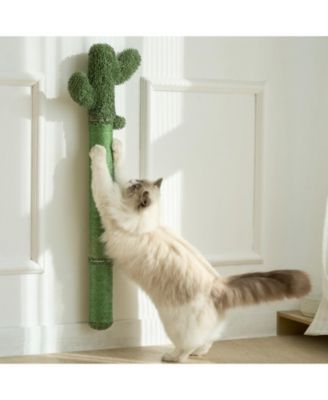 Wall Mounted Cat Scratcher 35" Extra-Tall Vertical Sisal Large Cats Space-Saving Hanging Ball Cactus Design