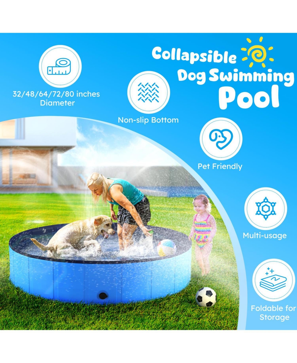 Aronkl Foldable Dog Pool Collapsible Hard Plastic Portable Bath Tub For Pets Dogs Cats Wading Indoor Outdoor