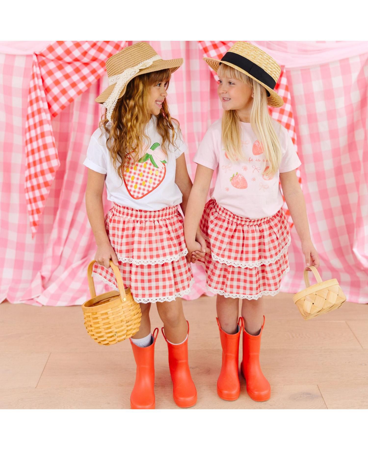 Little Girls Red Gingham Skort