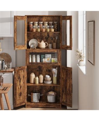 67" Tall Bathroom Storage Cabinet with 4 Doors, Flip Glass Drawer, Adjustable Shelves, Freestanding Organizer