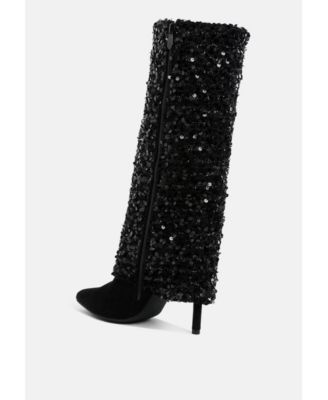 Womens Sin City Sequinned Fold-Over Calf Boots