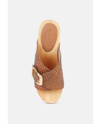 Rag and Co Womens Yoruba Braided Leather Buckled Slide Clogs