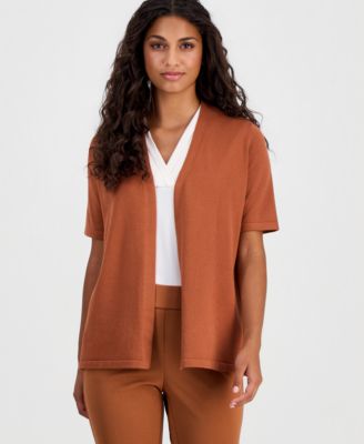 Petite Open-Front Elbow-Sleeve Cardigan
