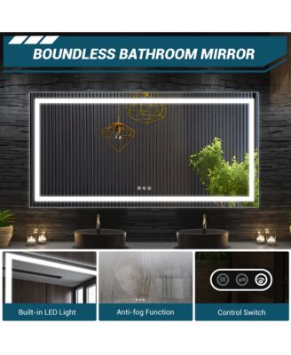 Double LED Backlit Bathroom Mirror - Modern Vanity Wall Mirror with Dimmable Lighting, Anti-Fog, Shatter-Proof Glass, Memory Function