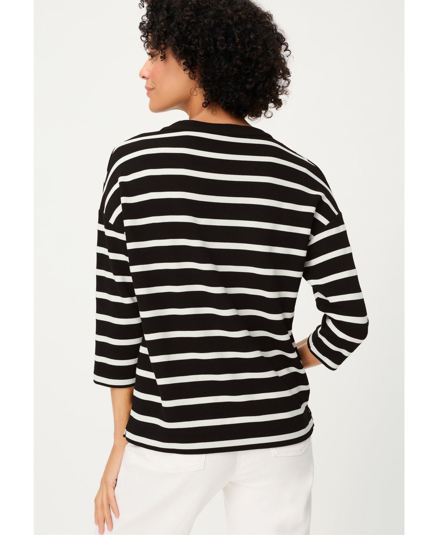 Женский топ Olsen Striped Rib Knit Jersey, цвет: Чёрный — фото 3